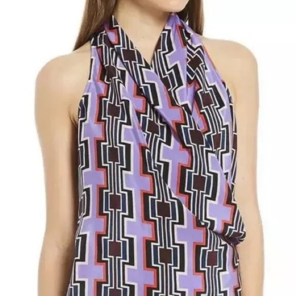 TRINA TURK 100% Silk Gorgeous Purple Geometric Print Sleeveless Blouse XS / S